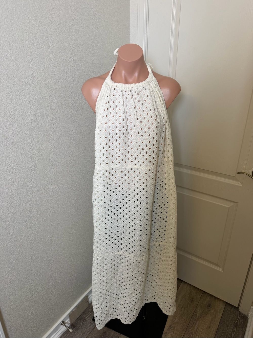 Vitamin A White Halter Eyelet Maxi Dress Sz L